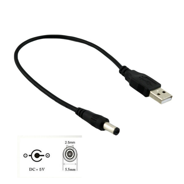 Cabo Usb para plug jack macho 5.5mm e 2.5mm 5 Volts 2A