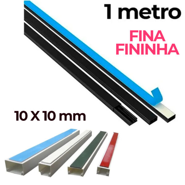 Canaleta 10x10 Fina Branca ou Preta com Adesivo 1 Metro Fininha Branco Preto para Fio - Image 2